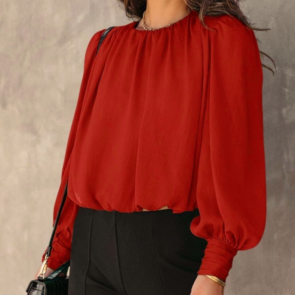 Elegant Red Blouse for Women Can Dress Up or Down Stretchable Waistband Size M